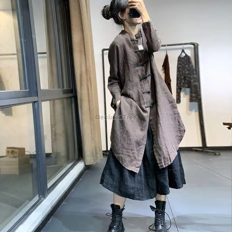 Chinese Style Qipao Button Design Long Coat Dress Casual Retro Style Women Loose Casual Daily Cheongsam Blouse g579 chinese traditional suit