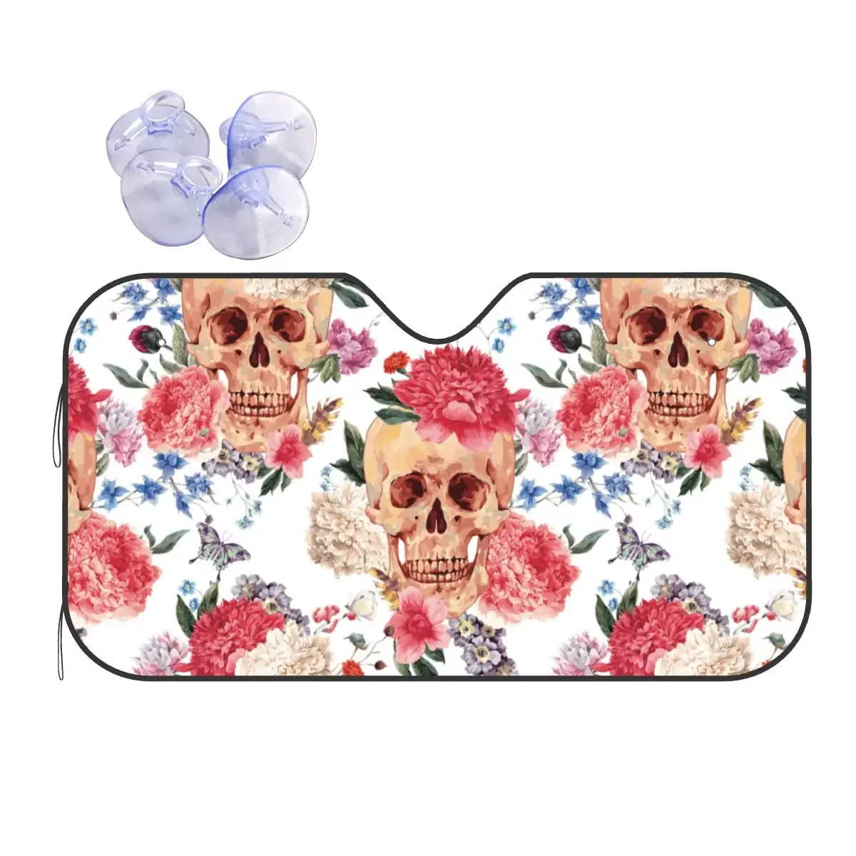 

Floral Skull Peony Butterfly Foldable Sunshade Windscreen 70x130cm Vintage Fashionable Aluminium Foil Sun Visor Heat Reflector