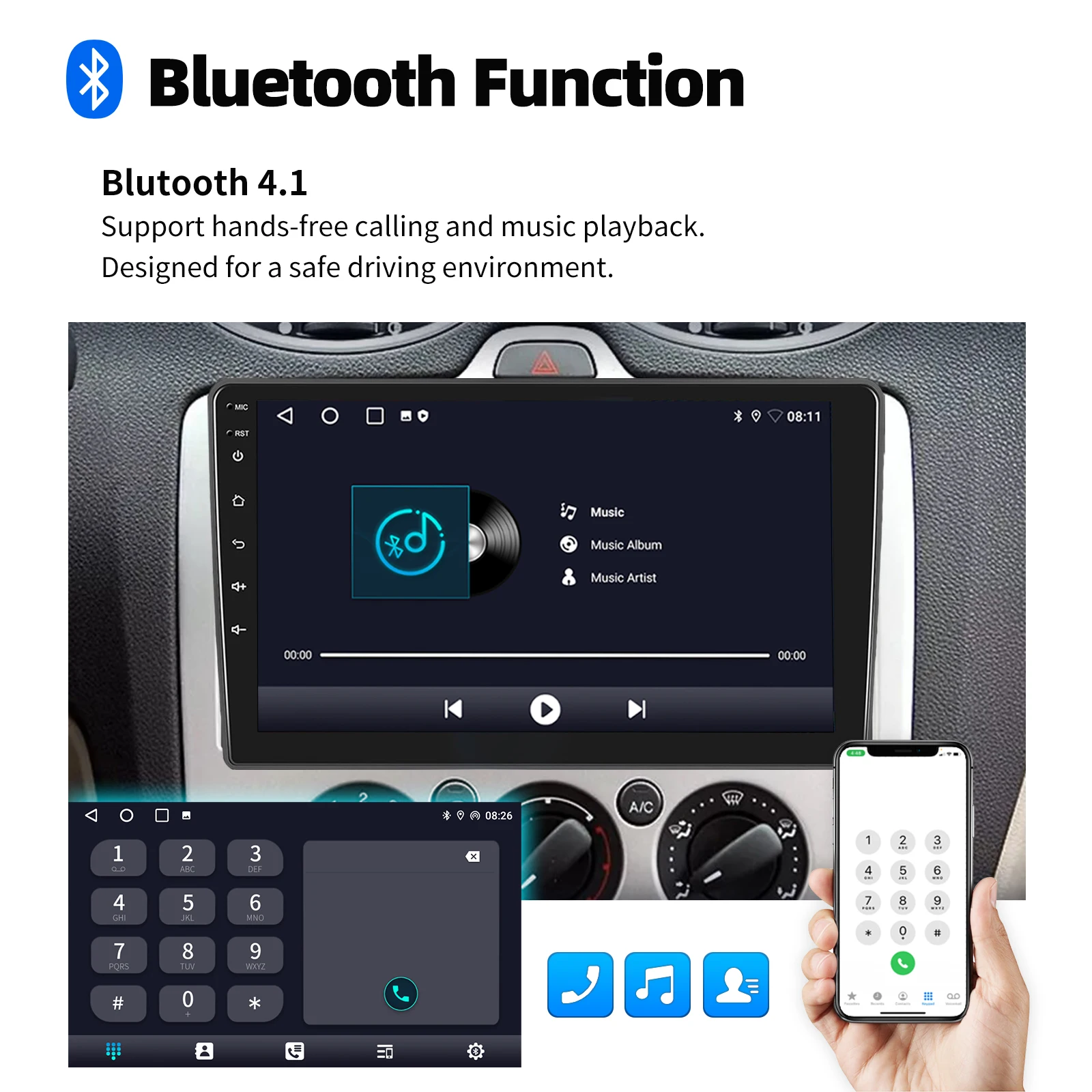 ESSGOO 9" Android 15 Kabelloses Carplay 32G/64G Für Ford FOCUS MK2 Transit MK7 Autoradio GPS Navi FM BT RDS SWC WiFi Mirror Link – Detail 19