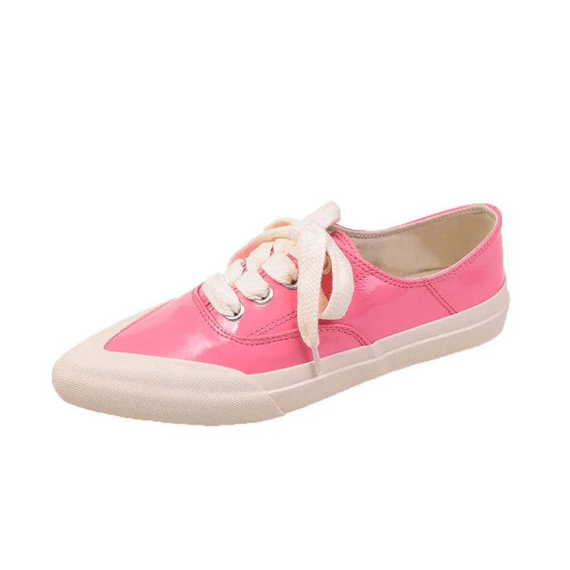 

Fashion Pointed Toe Patent Leather Shoes Women's Personality Thick Sole Footwear Wild Comfortable Female Lace-up Flat Sneakers