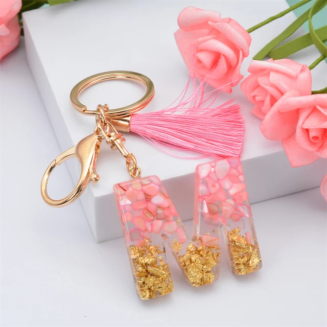 New Exquisite 26 Letters Resin With Gold Foil Keychains Charms Bag Pendant  For Women Tassel Key Rings Accessories - Key Chains - AliExpress