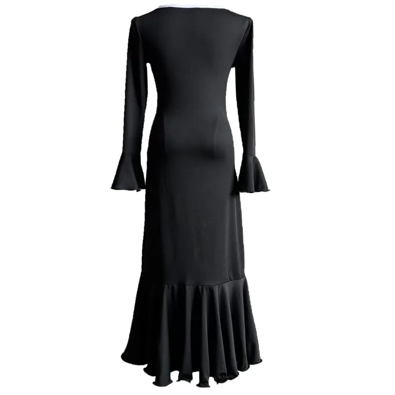 Fashion New Women's Long-sleeved V-neck Sexy Split Dress Elegant Button Cardigan Flared Sleeve Ruffle Edge Evening Dress