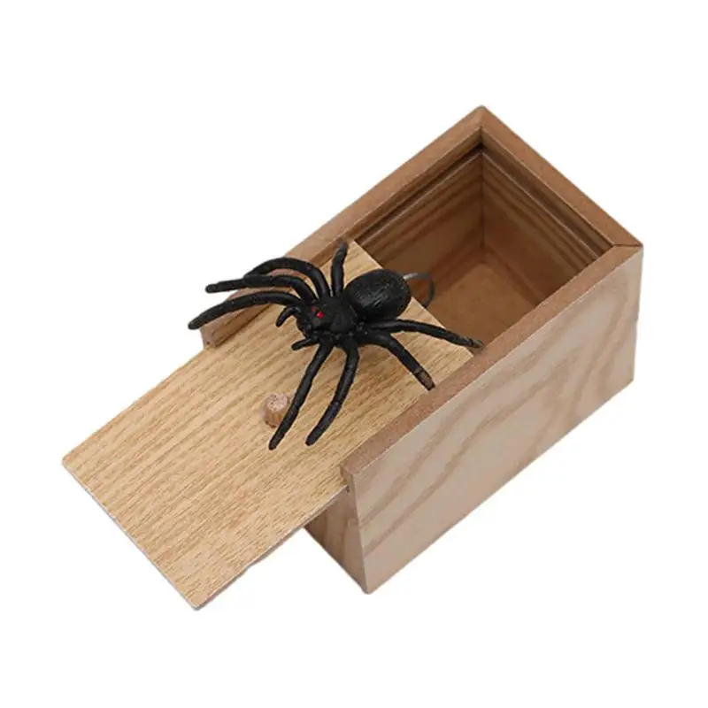 

Horror Spider Toy Rubber Spider With Wooden Box Pranks Stuff Toys Trick Toys For Graduation Gift Halloween April Fool's Day