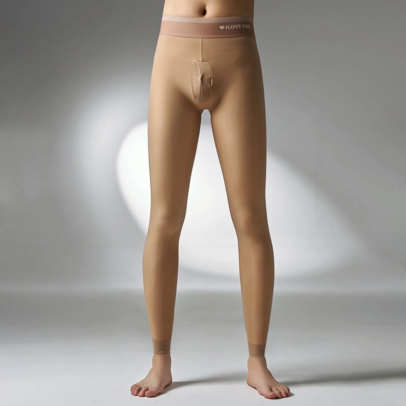 Mens Fleece Lined Thermal Underwear Pants Pantyhose Letter Elastic Waist Silky Leggings Base Layer Bottoms for Cold Weather