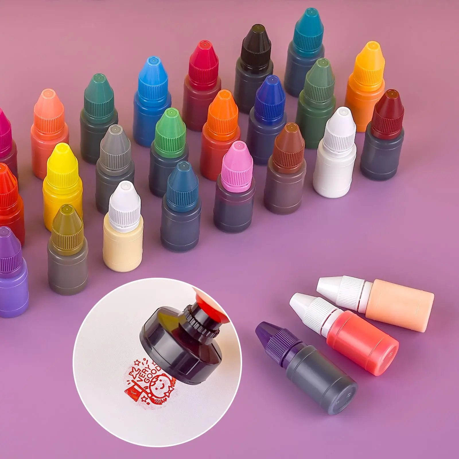Vibrant 35-Color Inkpad Refill for Rubber Stamps - 10ml Bottle