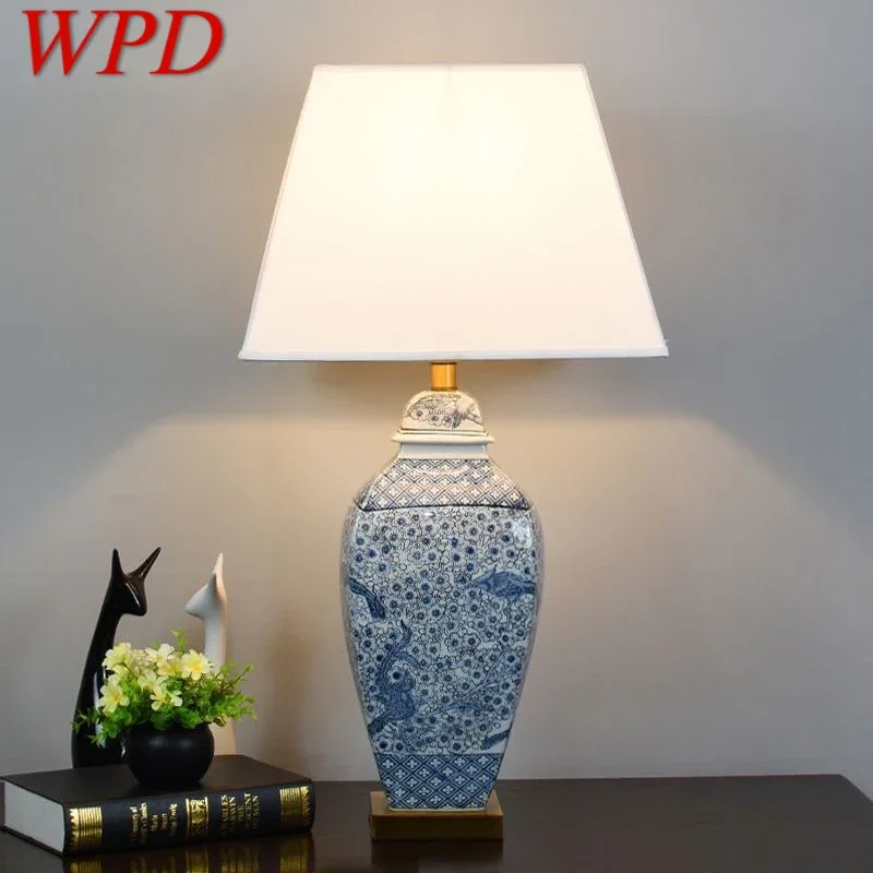 

Современная синяя керамическая лампа WPD, роскошный креативный Рабочий стол для гостиной, спальни, кабинета, гостиницы