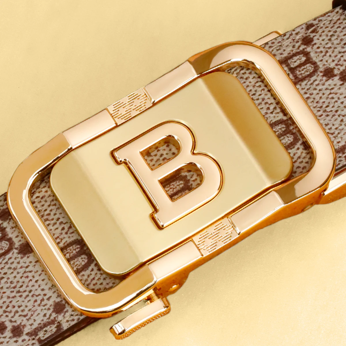 Men's Premium Leather Belt with Automatic Buckle - Casual & Business Style