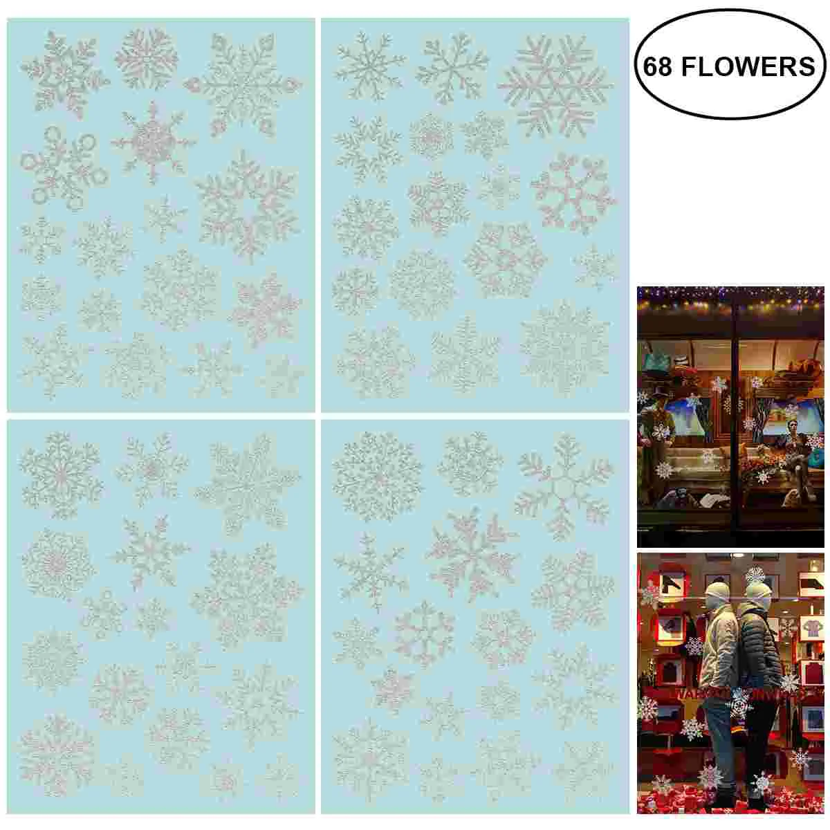 

4Sheets/68Pcs PVC Wall Window Door Christmas Stickers Decoractive Lifelike Snowflake Stickers Window Decals for Store Home