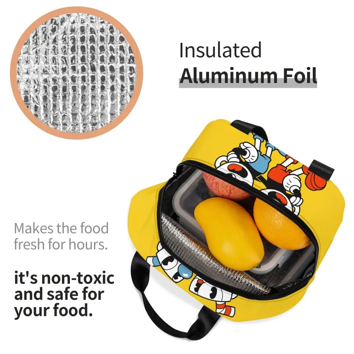 Game Cuphead Mugman Lunch Bag for Work School Waterproof Cooler Thermal Insulated Lunch Box Women Kids Food Tote Bags