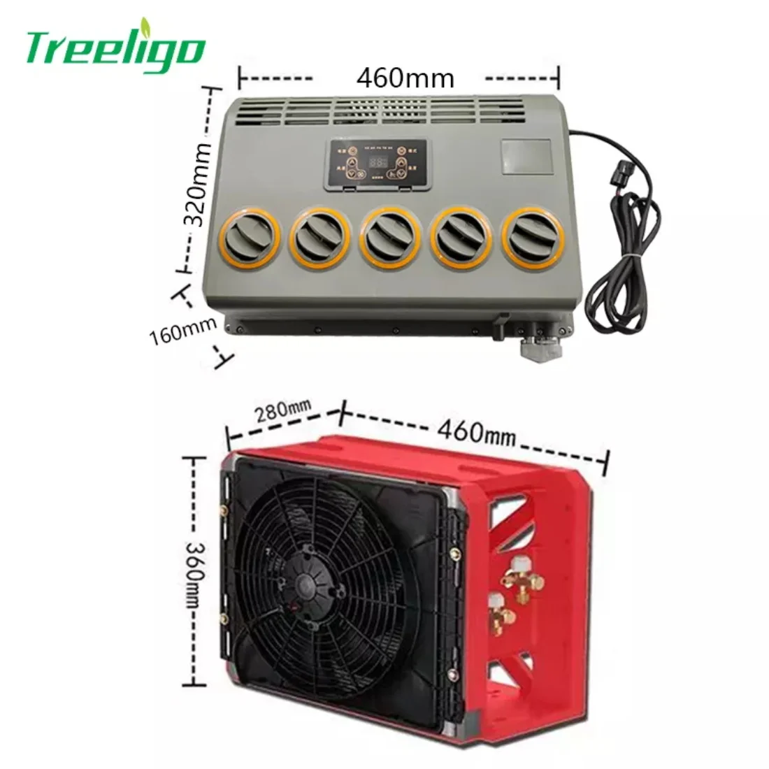 

Treeligo Electric Car Air Conditioner Cool Split Air Conditioning 24V for Car Automobile Excavator Tractor Truck Motorhome