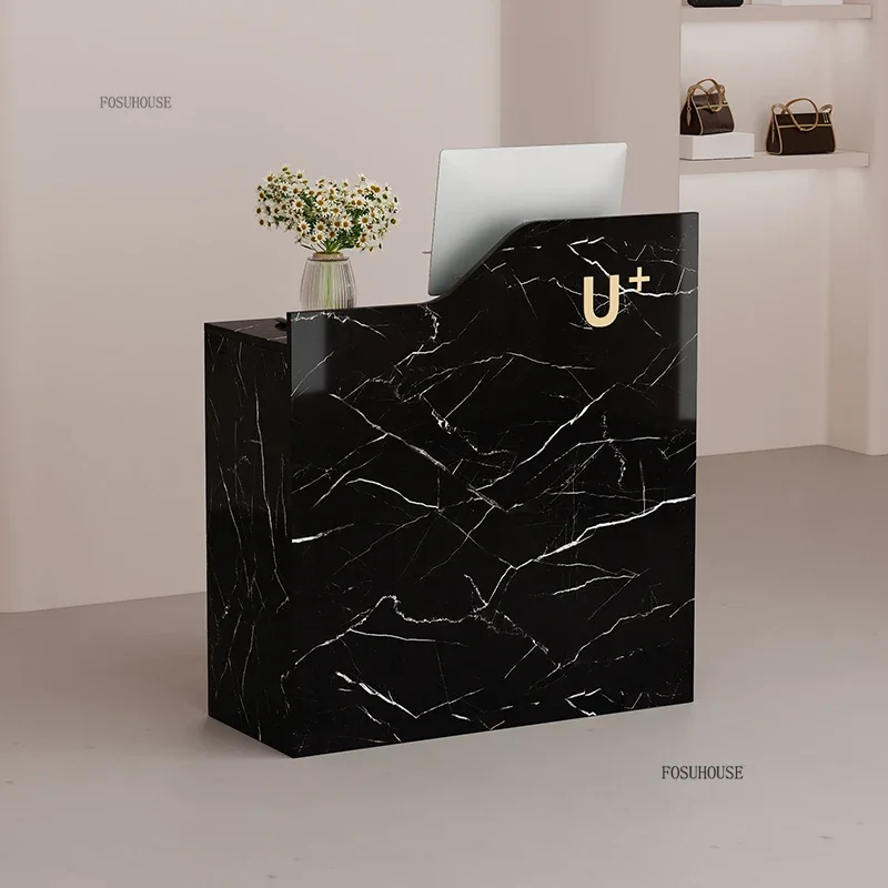 Modern Simple Office Reception Desks Clothing Store Front Desk Cashier Small Bar Table Beauty Salon Reception Desk Counter B