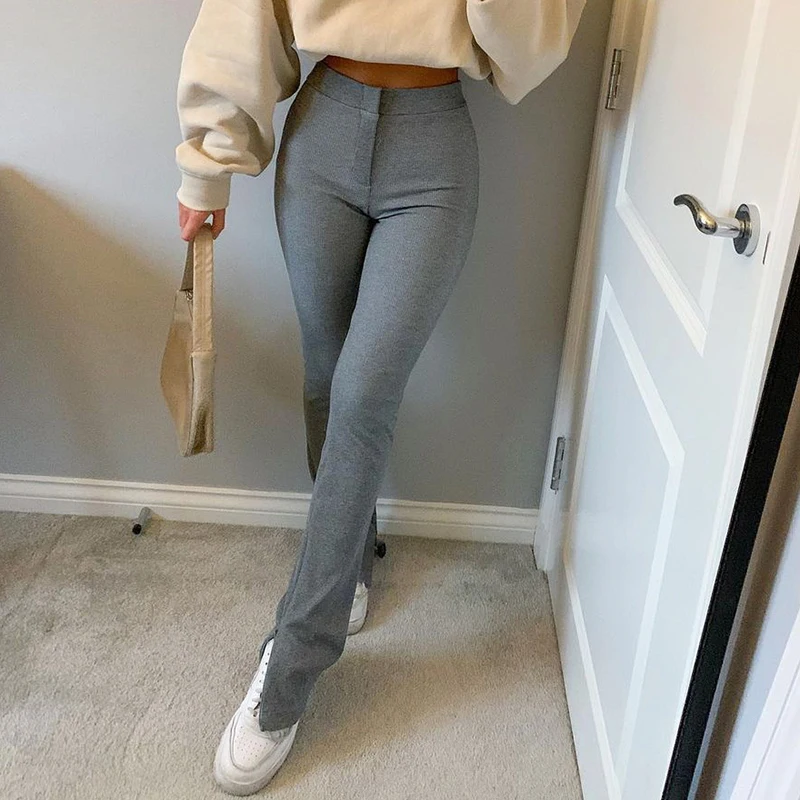 2021 New High Waist Streetwear Solid Tracksuit Ladies Tracksuit Side Split Tracksuit Fashion Skinny Pants Y2k Capris Women