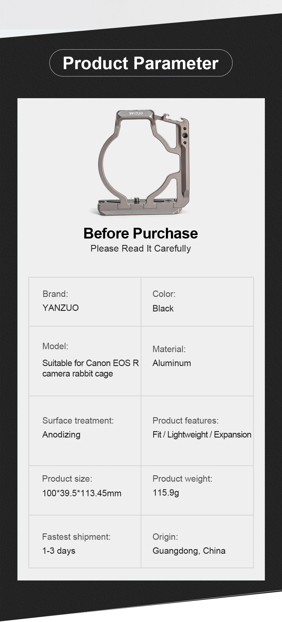 Camera Cage Rig For Canon EOS R Camera Protective Case with Handle Side Grip for