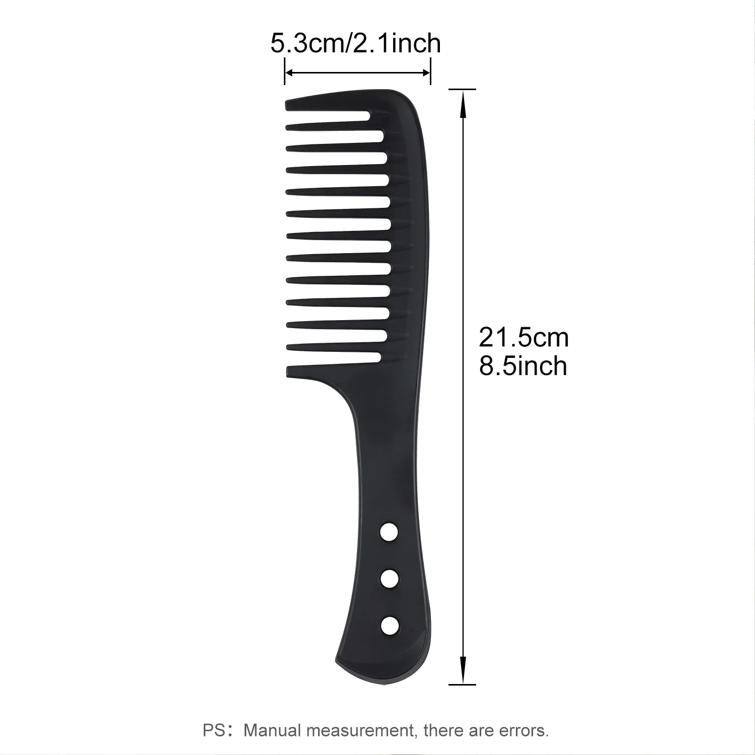 Black 2PC Large Teeth Comb Handle with Hole Smooth Surface Big Knife Comb Professional Salon Barber Hair Hairdressing Combs 2