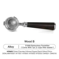 Deluxe 51mm Bottomless Portafilter with Replacement Filter Basket (Solid Wood Handle)