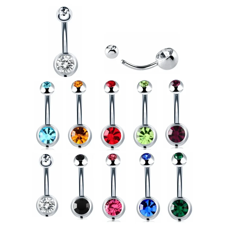 Crystal Zircon Stainless Steel Belly Button Piercing Set - Navel Barbell Collection