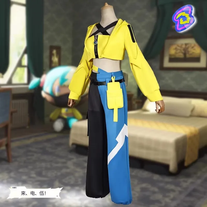 Costume Cosplay Anime Game Z Canari, Maschera, Top Giallo, Pantaloni Giallo-Blu, Doppio Accessorio, per Donna e Ragazza, per Festa di Halloween - immagine 5