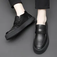 Spring Autumn New Designer Leather Loafers Male Fashion Casual New Designer Black British Platform Shoes for Men 2