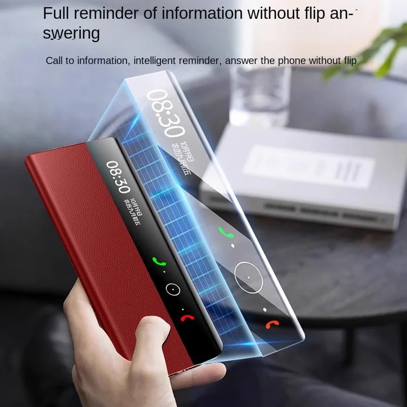 Premium Genuine Leather Smart Wake & Sleep Phone Case with Lychee Texture and Camera Protection