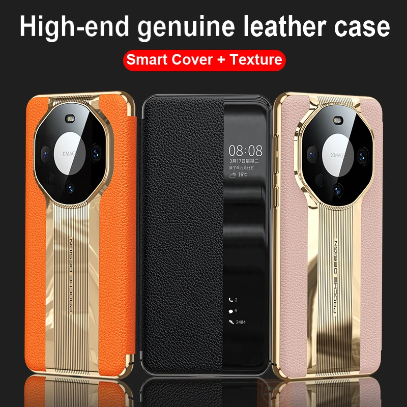 

Porcelain Genuine Leather Case For Huawei Mate 60 Pro Flip Phone Case For Huawei Mate 60 Pro Mate60 Cover Bumper Shell