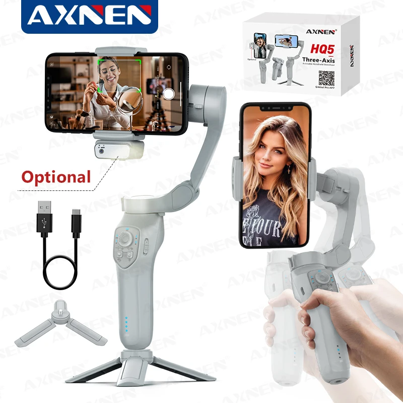 AXNEN-HQ5ポータブル自撮り棒スタビライザー、折りたたみ式モバイル