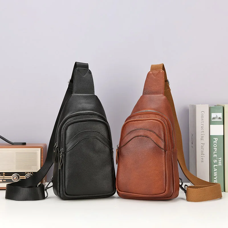 Luxury Designer Mens Genuine Top Grain Leather Chest Bag image 14