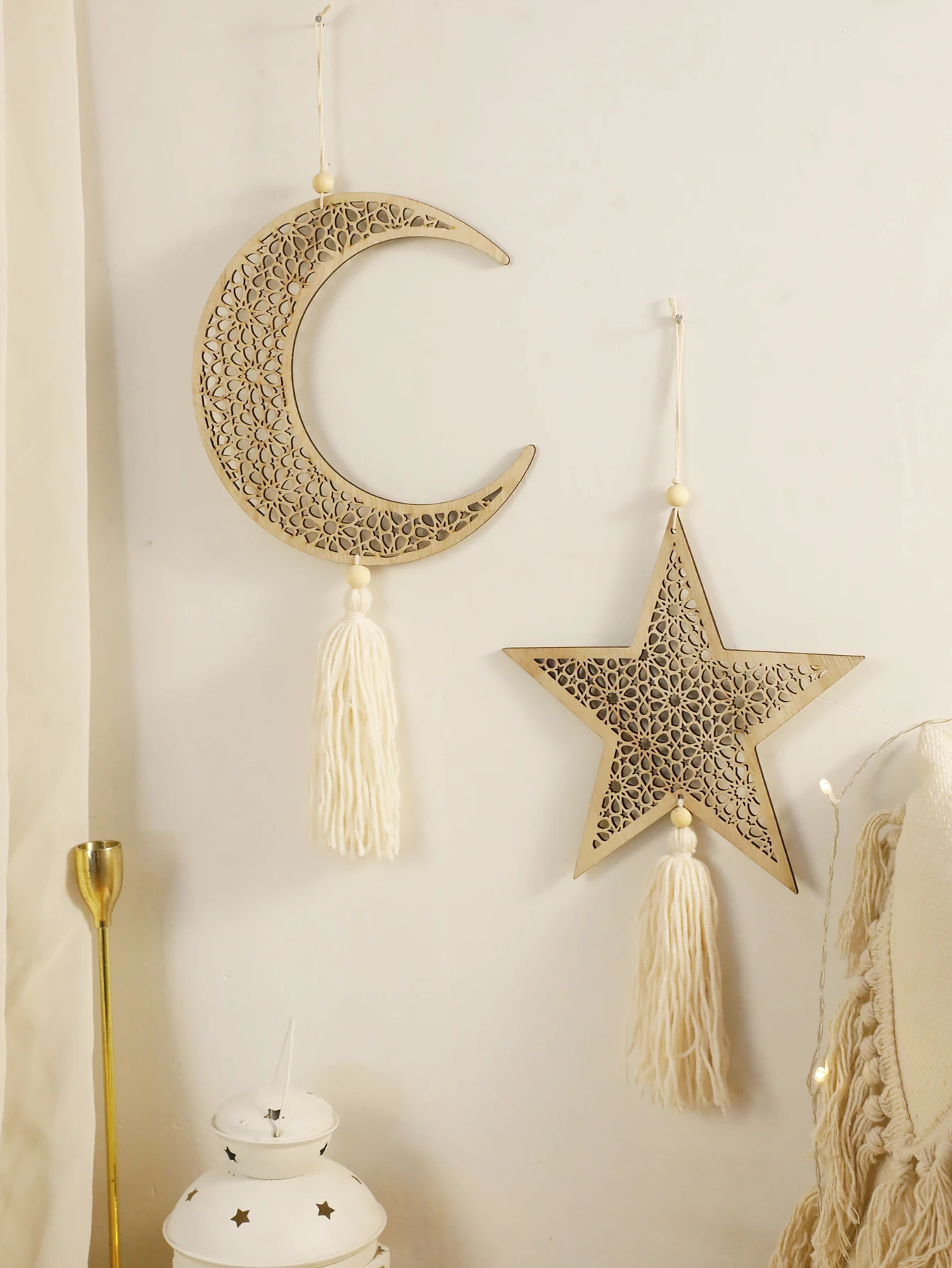 Decorazioni Ramadan In Legno E Carta Kraft: Ghirlanda Luna E Stella, Striscione Ramadan Mubarak Per Feste Islamiche