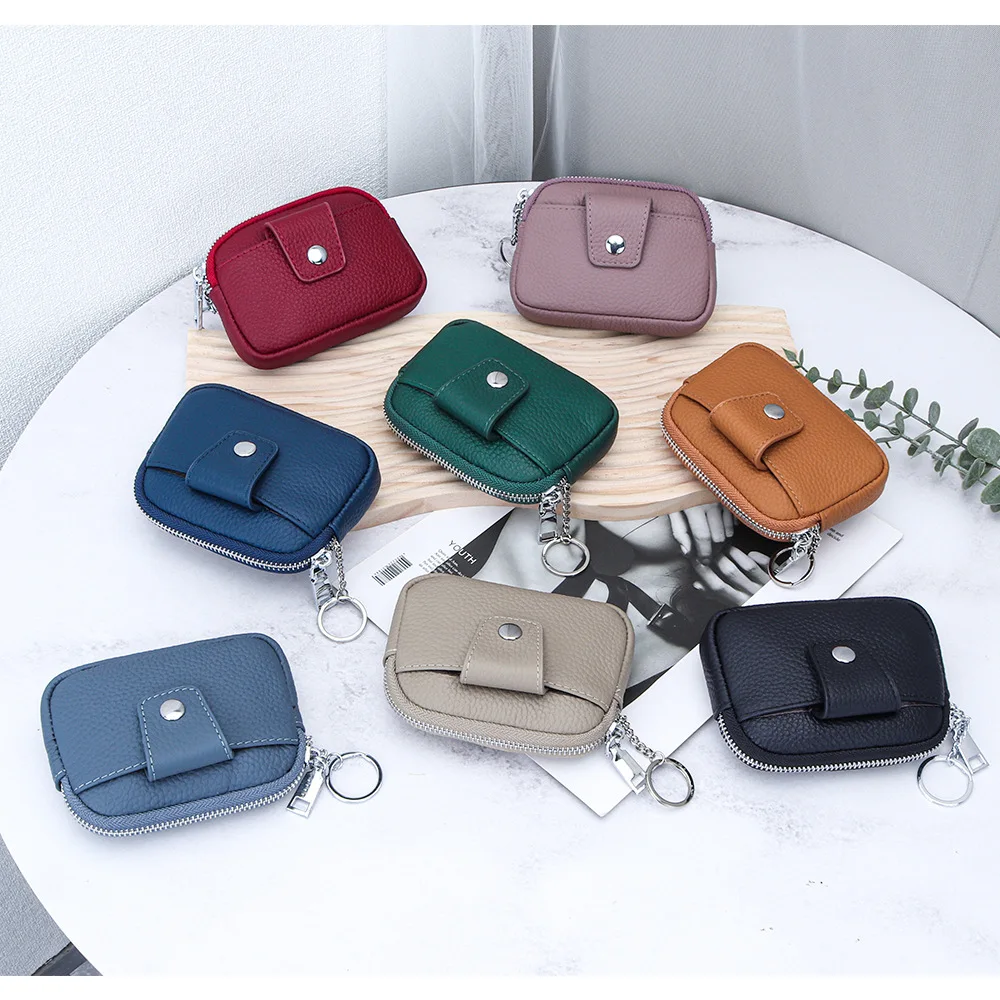 Women's Genuine Leather Mini Coin Purse Zipper Wallet with Key Holder Women's Soft Cow Leather Pouch Pocket Wallet for Change