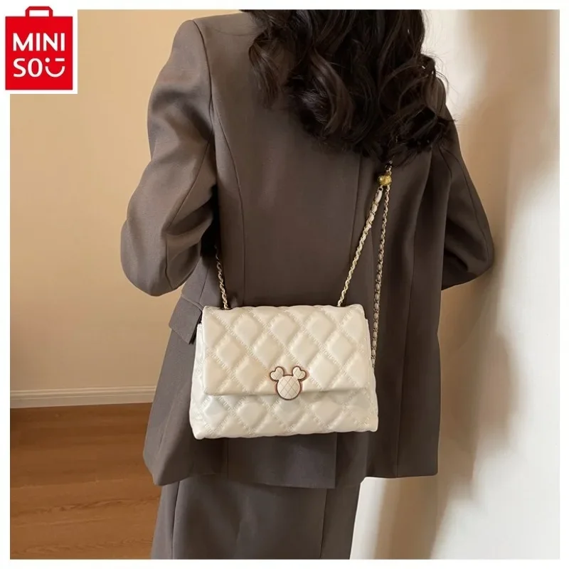 MINISO Disney Luxury Brand Mickey Printed Shoulder Bag for Women's Fashion High Quality and Versatile Storage Crossbody Bag