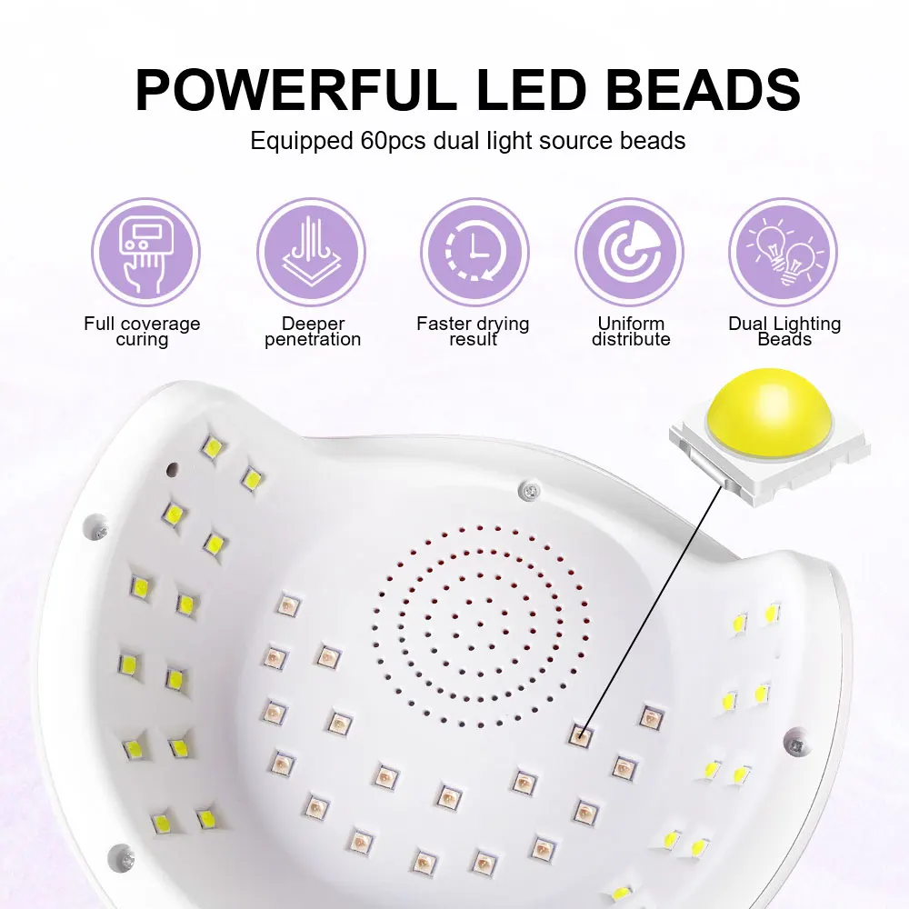 42개 LED 전문가용 UV 네일 램프, 4가지 타이머 설정 LCD 디스플레이 화면, 자동 센서 내장, 네일 젤 폴리쉬 네일 건조기 도구