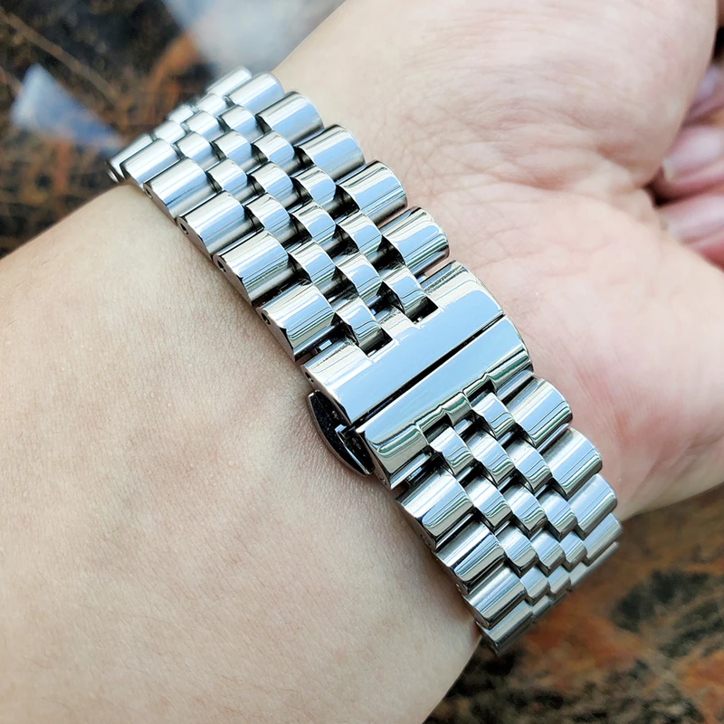 Solid Stainless Steel Watchband Bracelet Women Men Silver Polished Watch Band 16 18 19 20 21 22mm Metal Strap Accessories