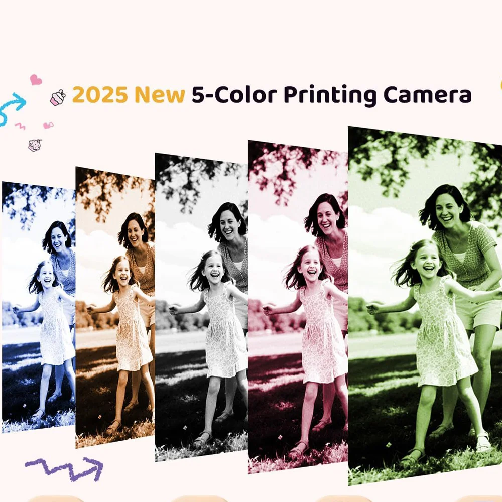 New Kids Instant Printing Camera 5 Color Print Camera 1080P 2.4inch Display Camera Print Photo Music Boys Girls Gift