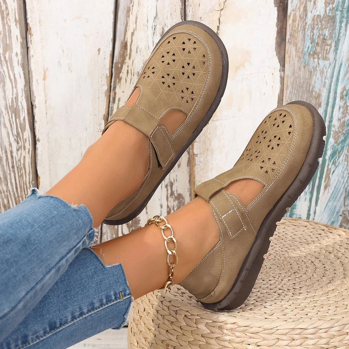 Women Sandals 2024 Round Toe Genuine Leather Sandals Women Platform Shoes Fashion Designer Sandals Women Outdoor Casual Shoes