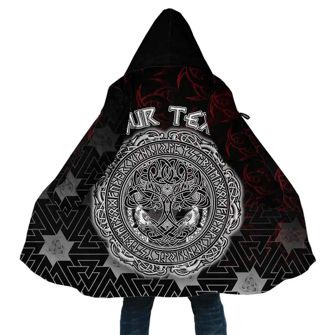 

Мужская Флисовая накидка с капюшоном Raven Huginn And Muninn Tattoo 3D, зимняя повседневная Толстая теплая накидка унисекс PF125