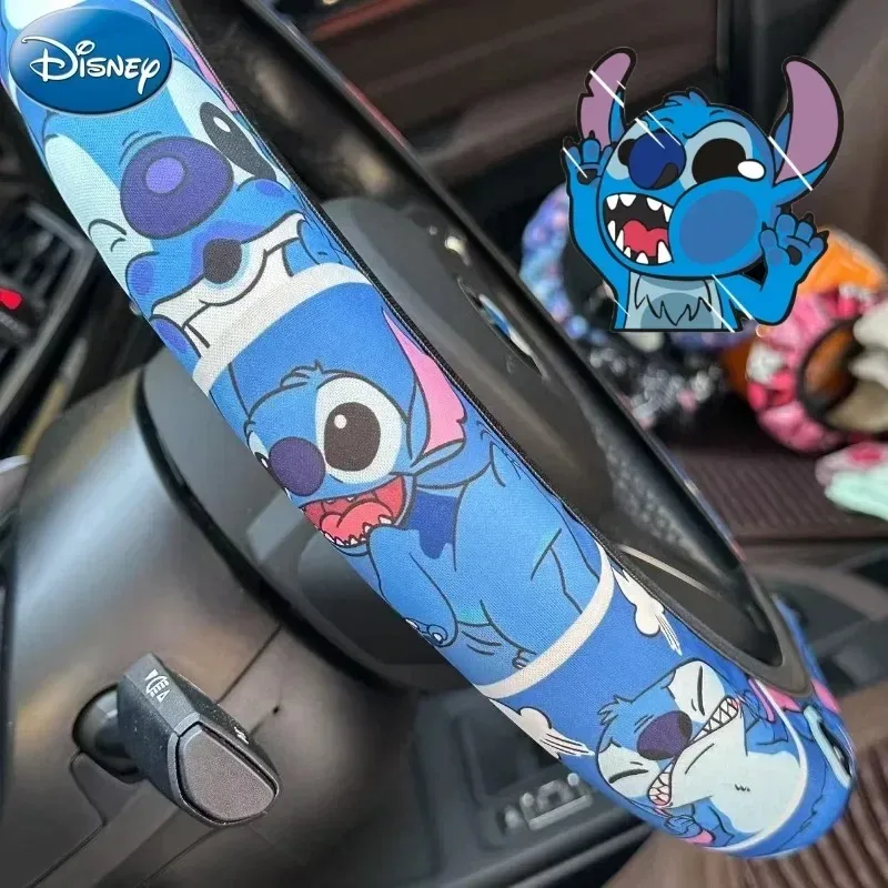 15inches Lilo & Stitch Steering Wheel Protect Cover Cute Stich Print Kawaii Disney Car Accessories Anime Figure Cosplay Toys