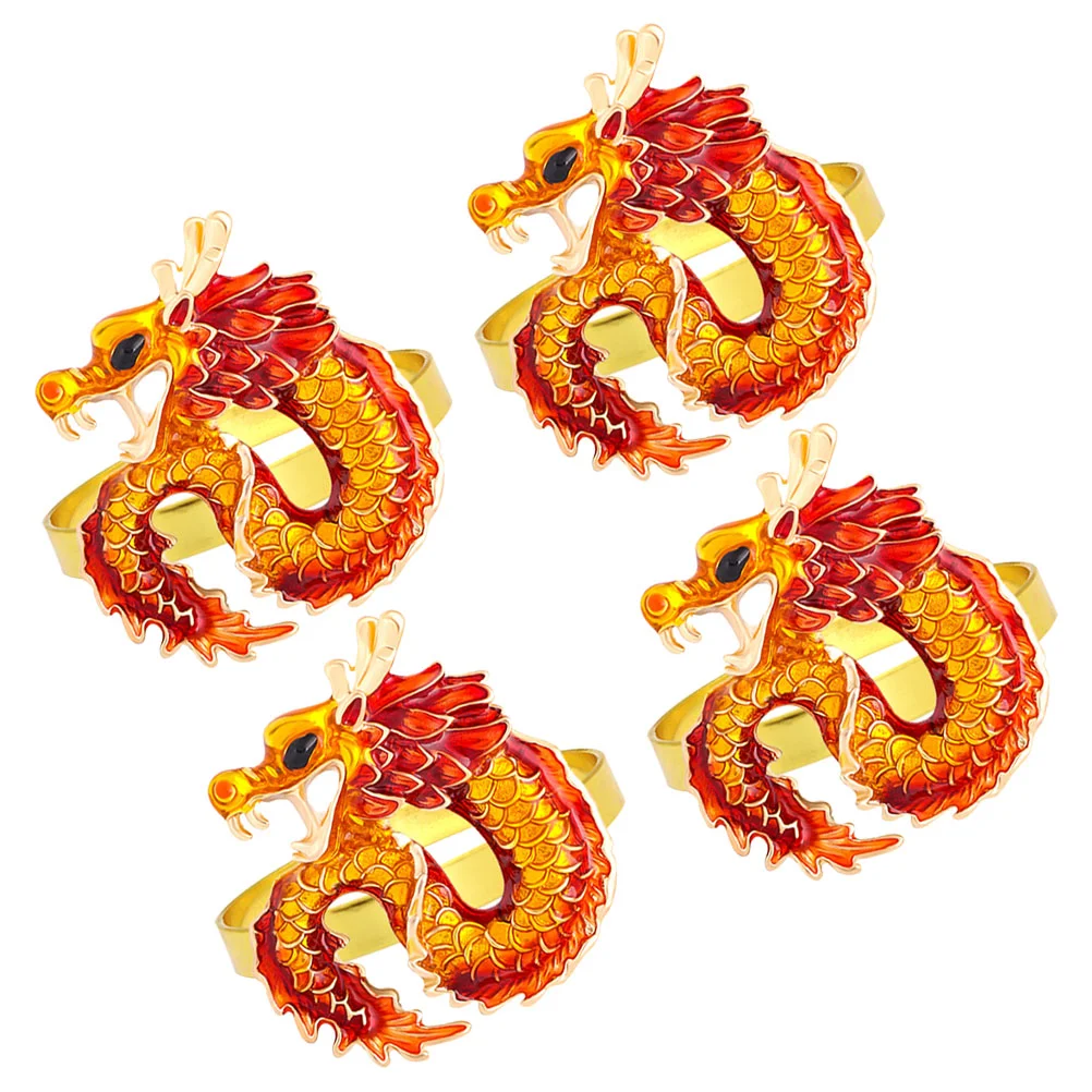

4 Pcs Dragon Napkin Ring Rings for Party Christmas Decorative Holders Alloy Creative Banquet Vintage