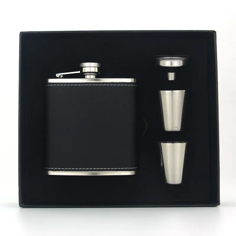 6oz Portable Stainless Flagon Hip Flasks Set with Cups Funnel for Whiskey Vodka Wine Pot Outdoor Drinking Bottle Men's Gift Box