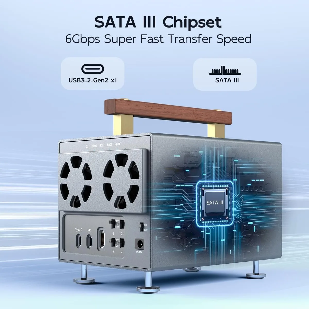 마이워 4베이 하드 드라이브 도킹 스테이션 SATA to Type-C 10Gbps 외장 HDD 도킹 (3.5인치 HDD/SSD 스테이션 지원, 최대 96TB HDD 지원)
