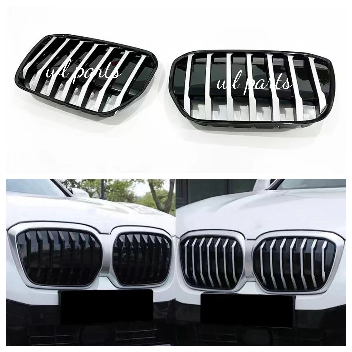 

2 Pcs Front Bumper Grille Black Silver Grill for 2021-2023 BMW Electric IX3 Adhesive Style Single Line Grills Car Accessories