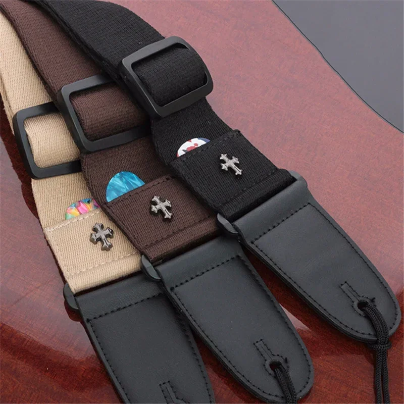 Description Picture 4 of itemElectric Guitar Strap Acoustic Folk Guitarra Belt Straps Vintage Cross Personality Guitar Straps Pick Pocket Guitar Accessories