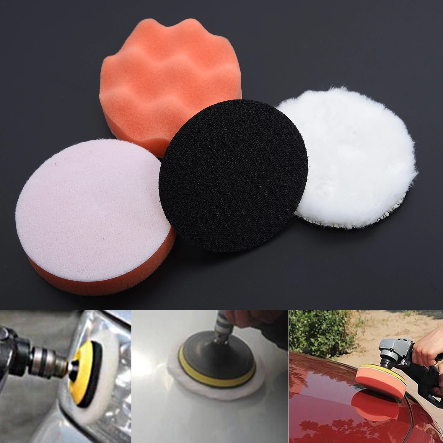 5Pcs/Set 4” Gross Polishing Buffing Pad Kit Tool With Drill Adapter Car Polisher Buffer Widely Use  Car Accessories 10pcs wool wheel polishing head with 2 35mm shank for buffing polishing jewelry metals rotary tool accessories