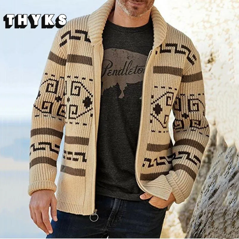 

Winter Sweaters Cardigan Men Vintage Jacquard Kintted Jacket Knitwear Fashion Shawl Collar Zipper Casual Thick Cardigans Jersey