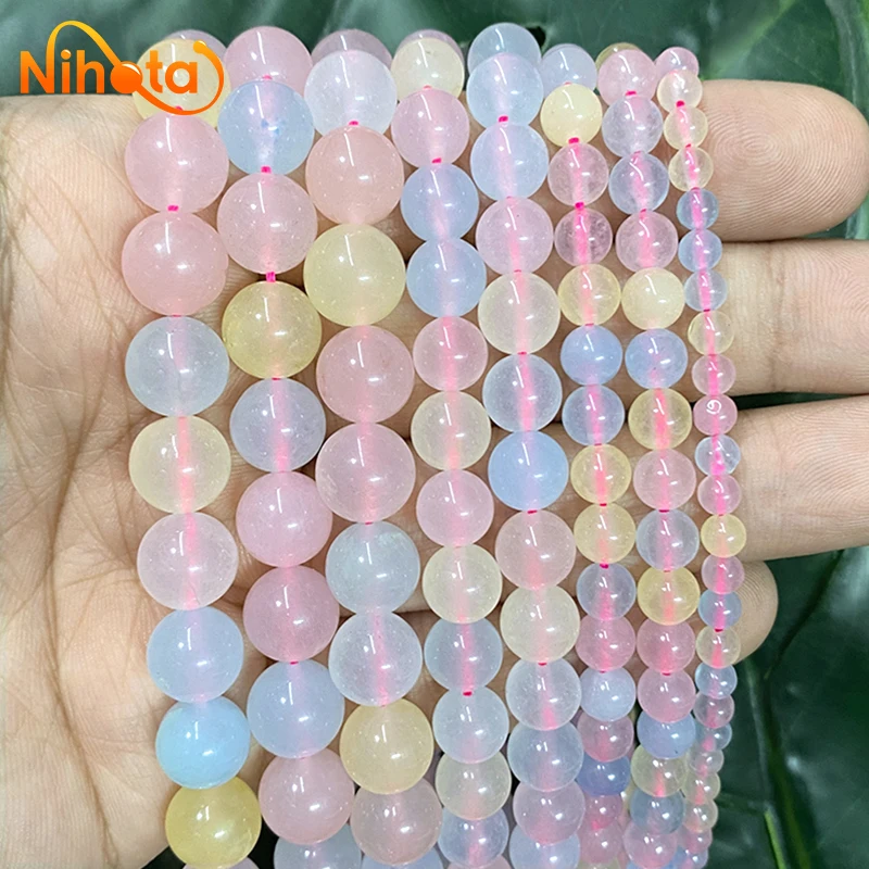 

Natural Stone Tricolor Morgan Chalcedony Round Loose Beads 4/6/8/10mm DIY Charms Bracelet Earrings for Jewelry Making 15" Strand