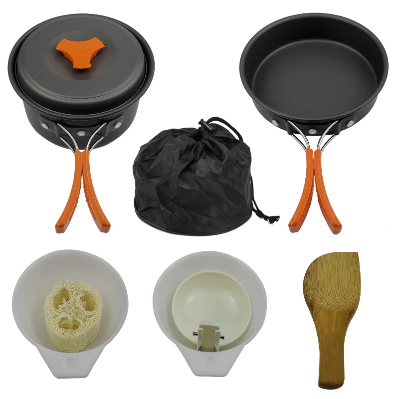 

Outdoor Pot Mini Gas Stove Sets Camping Hiking Cookware Picnic Cooking Set Non-stick Bowls With Foldable Spoon Fork Knife