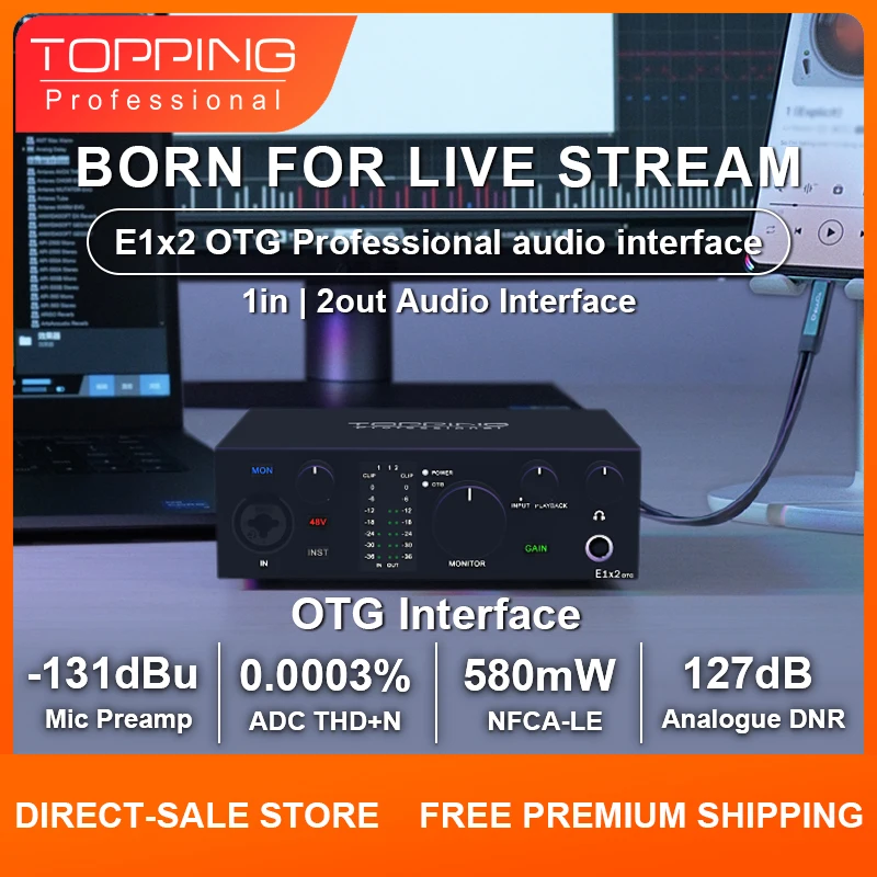Topping Professional E1x2 OTG | Black | Yüksek Kalite USB-C Ses Kartı
