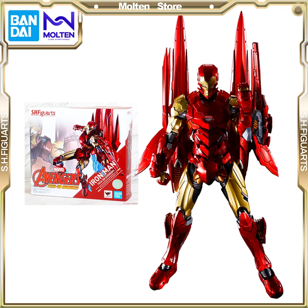 Bandai Original S.H. Figuards Iron Man Tech-On Avengers Action Anime Figure Model Kit Completato Eiichi Shimizu