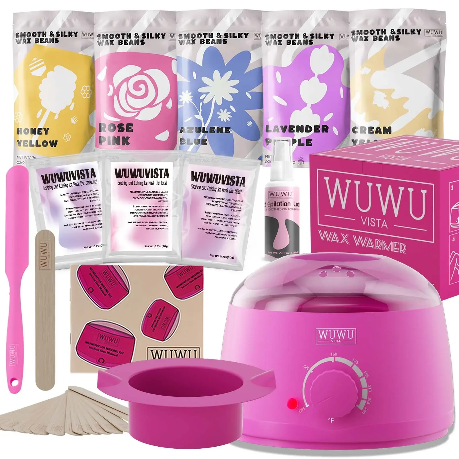 Waxing Kit WUWUVISTA EU Plug(23 items) Hair Removal Wax Kit Waxing Beads Face/Brazilian/Full Body/Bikini/Sensitiive skin hair removal wax hard wax beans hair removal tool beauty wax