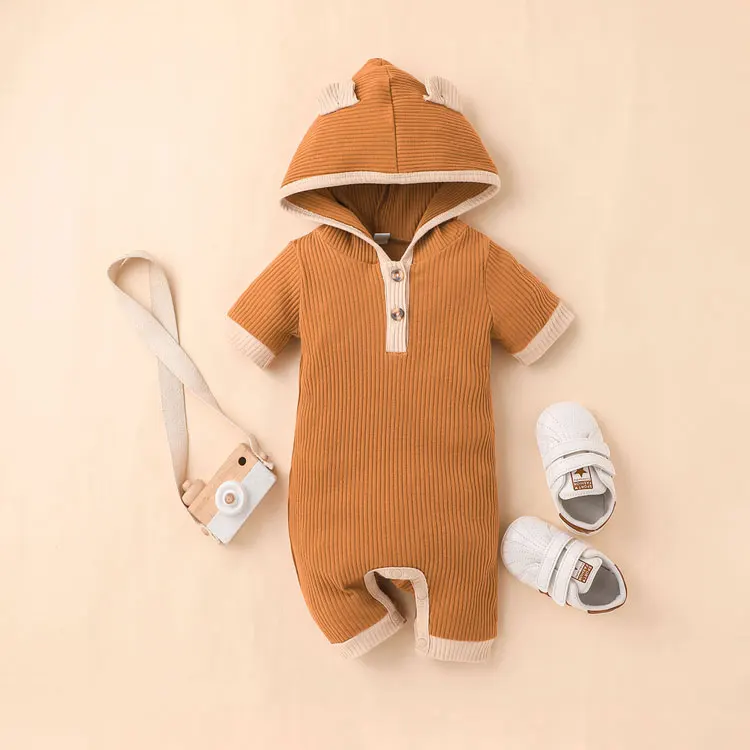 best baby bodysuits Fashion Solid Color Baby Clothes Boys Romper Summer Baby Girl Romper Cotton Short Sleeve Hoodie Newborn Clothing 3-12 Months Baby Bodysuits cheap