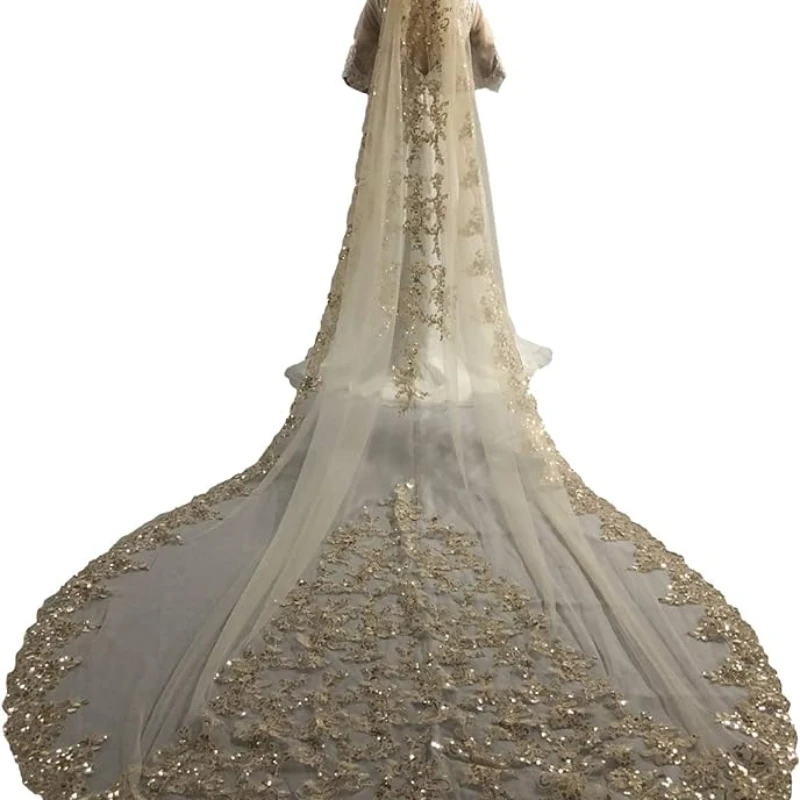 

Wedding Veils Cathedral Length 1 Tier Sequins Lace Applique with Comb