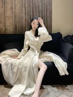 IEQJ 2023 Autumn Trench Coat Waist Cut Solid Jacquard Linen Cotton Big Swing Single Breasted Jackets Women Clothes 3W6617 - Image 3